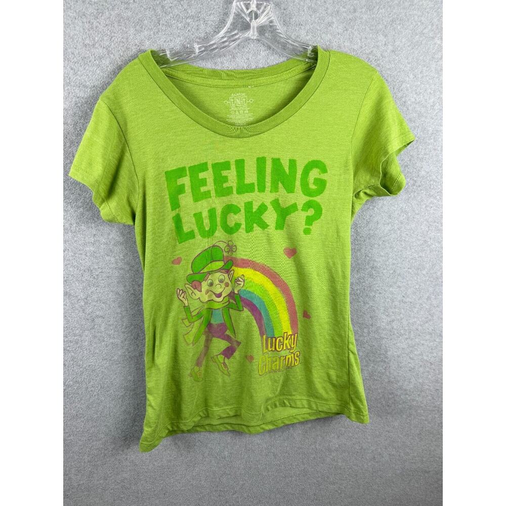 TNT Lucky Charms Feeling Luck Shirt Womens‎ L Green Short Sleeve Tee Rainbow